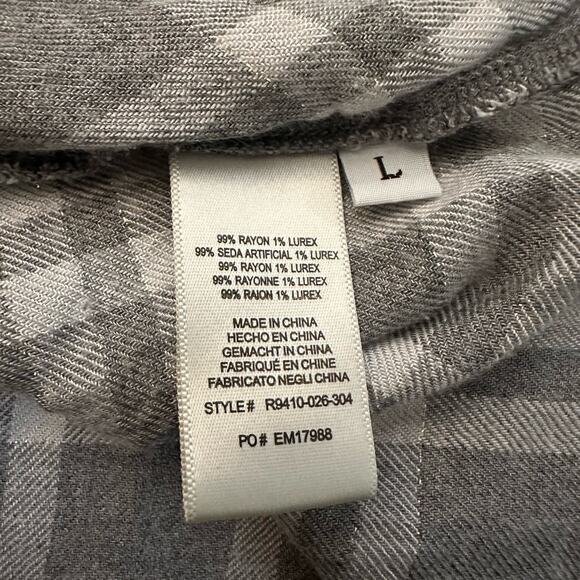 Cloth & Stone Anthropologie gray & white plaid flannel long sleeve top size L - Picture 8 of 12